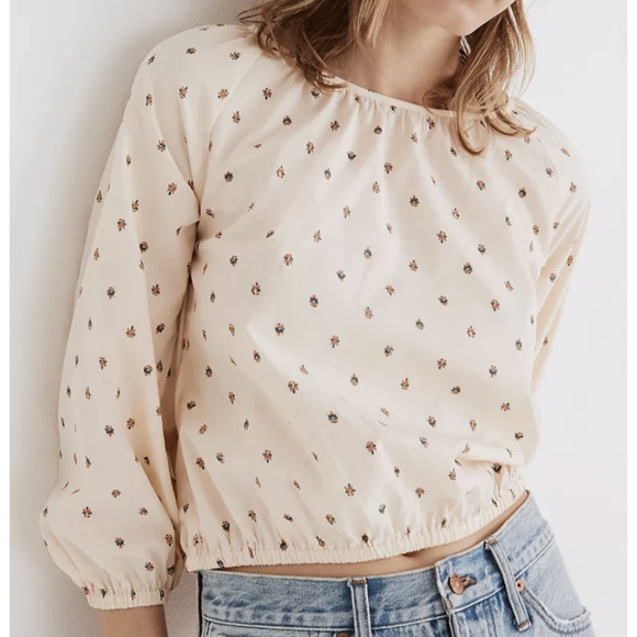 MADEWELL Gathered Puff Sleeve Crop Top Sunrise Floral Bone Peasant - Picture 3 of 12
